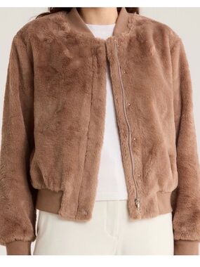 Faux Fur Bomber Jacket - Brown